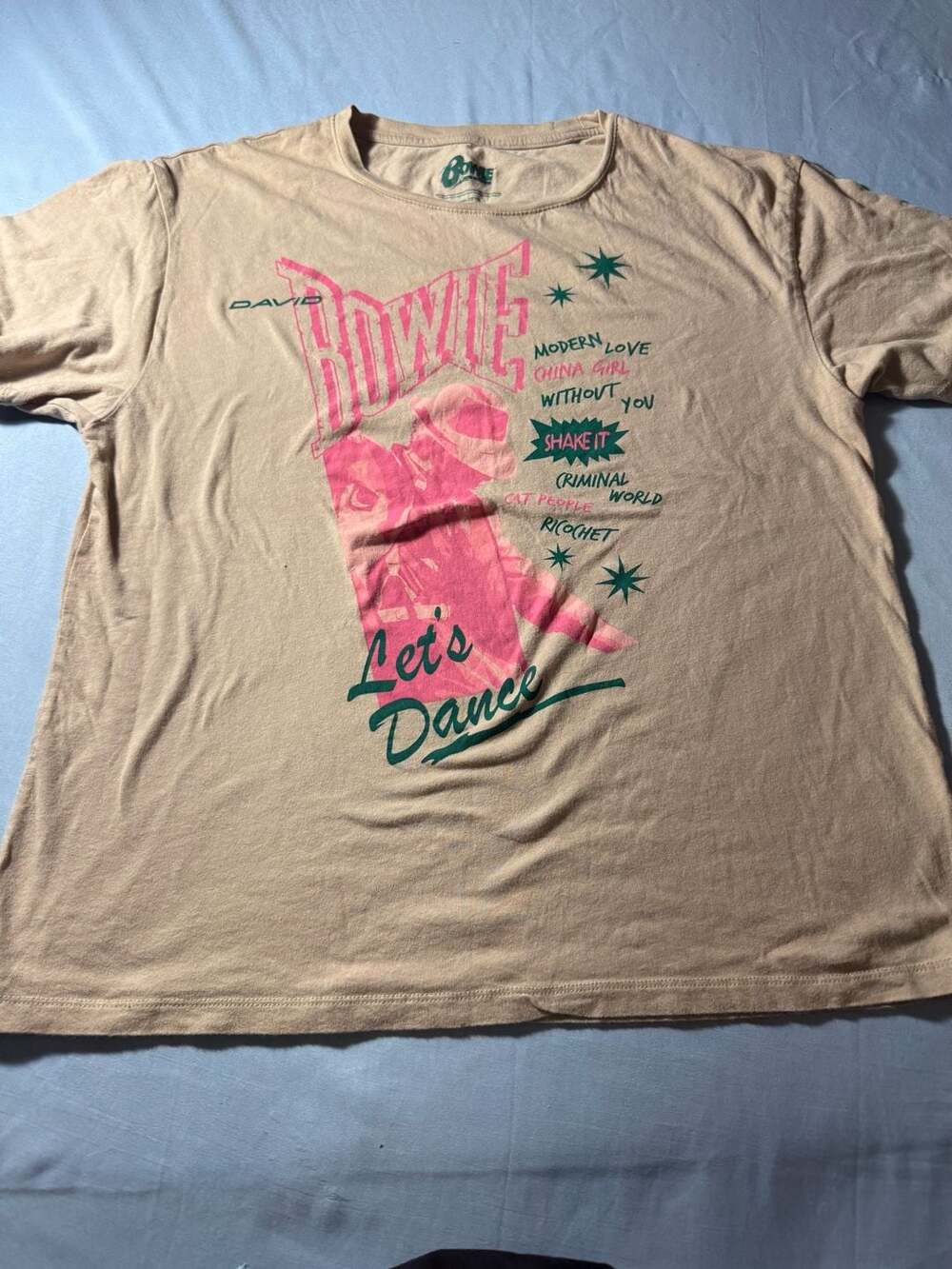 David Bowie Let's Dance Tour Graphic T-Shirt Tan Size Medium